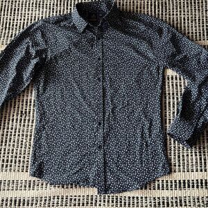 Rugby Size Small Blue Floral Print button up shirt long sleeve